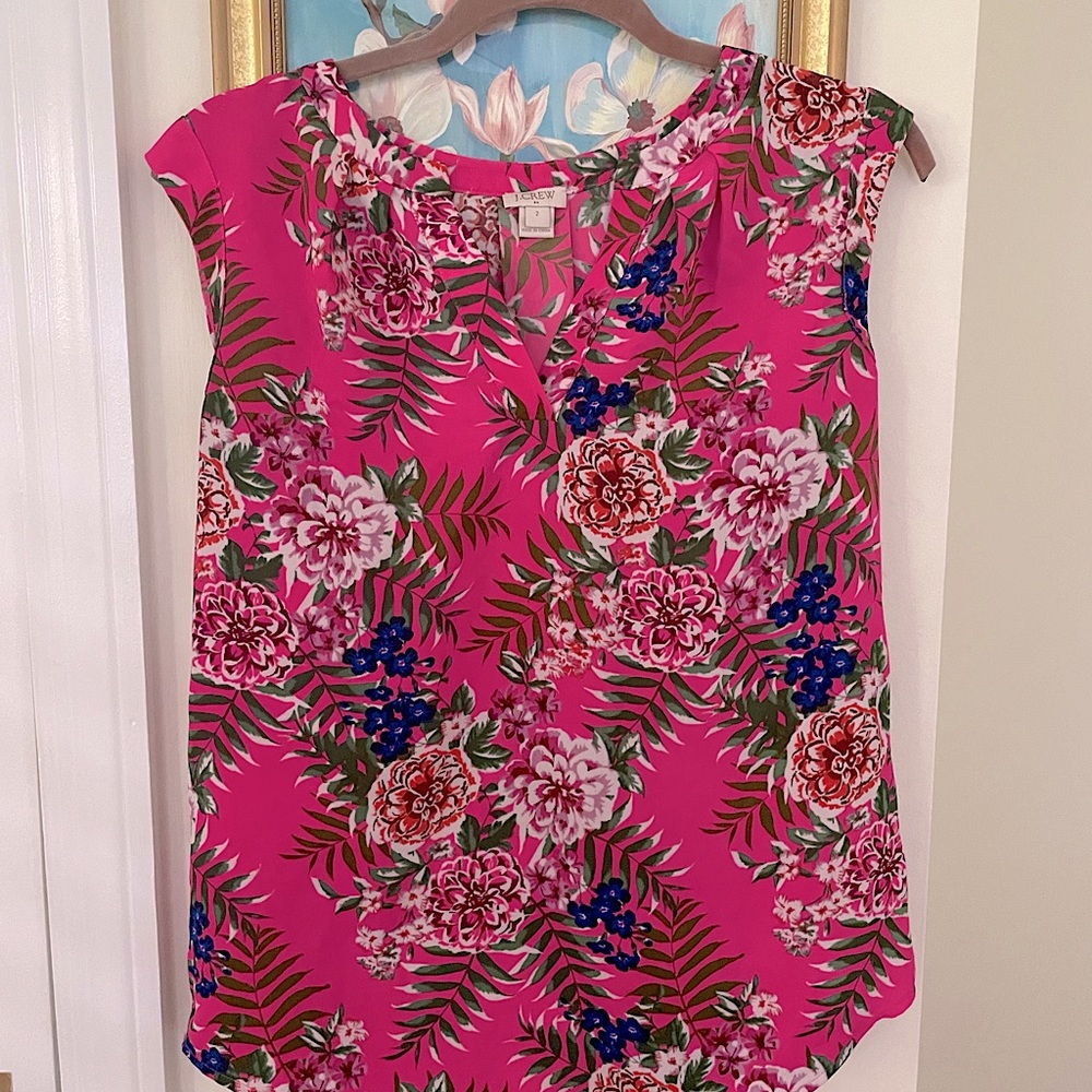 J.Crew | Floral Shell Top - Hot Pink